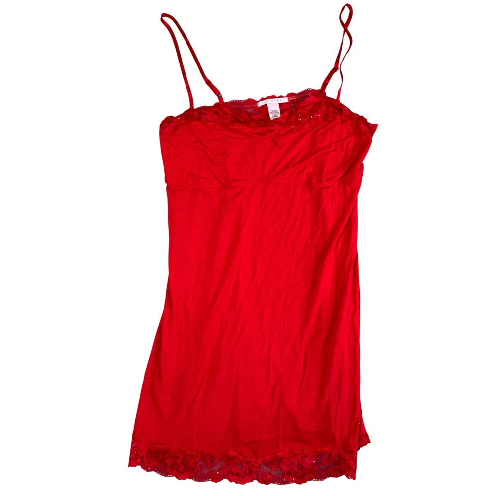 Victoria's Secret Red Lace Sequin Modal Slip Dress Chemise XL